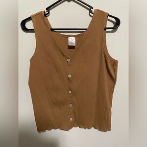 No Boundaries Brown Button-Up Tank Top